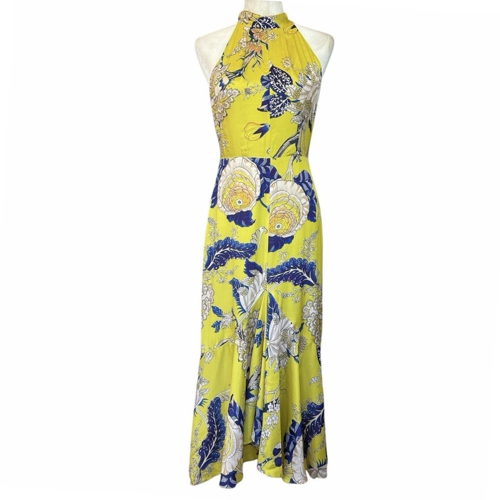 Whistles Peria Asian Art To Wear Halter Dressm 4 Floral Silky Midi Wedding Party